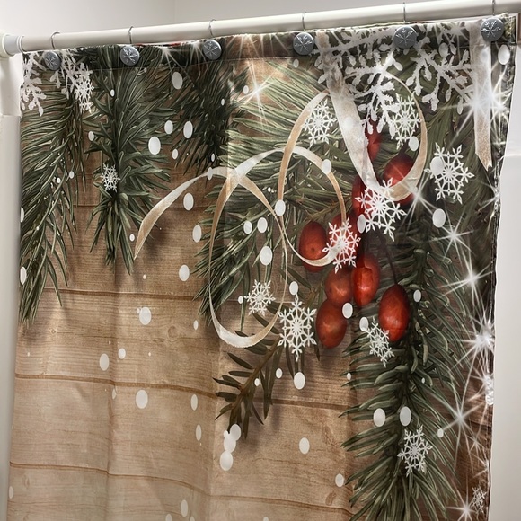 Christmas Farmhouse Shower Curtain/Snowflake Hooks & Bath Mat - Picture 2 of 7